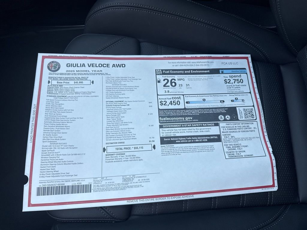 New 2025 Alfa Romeo Giulia AWD w/ Veloce Package AWD image 26
