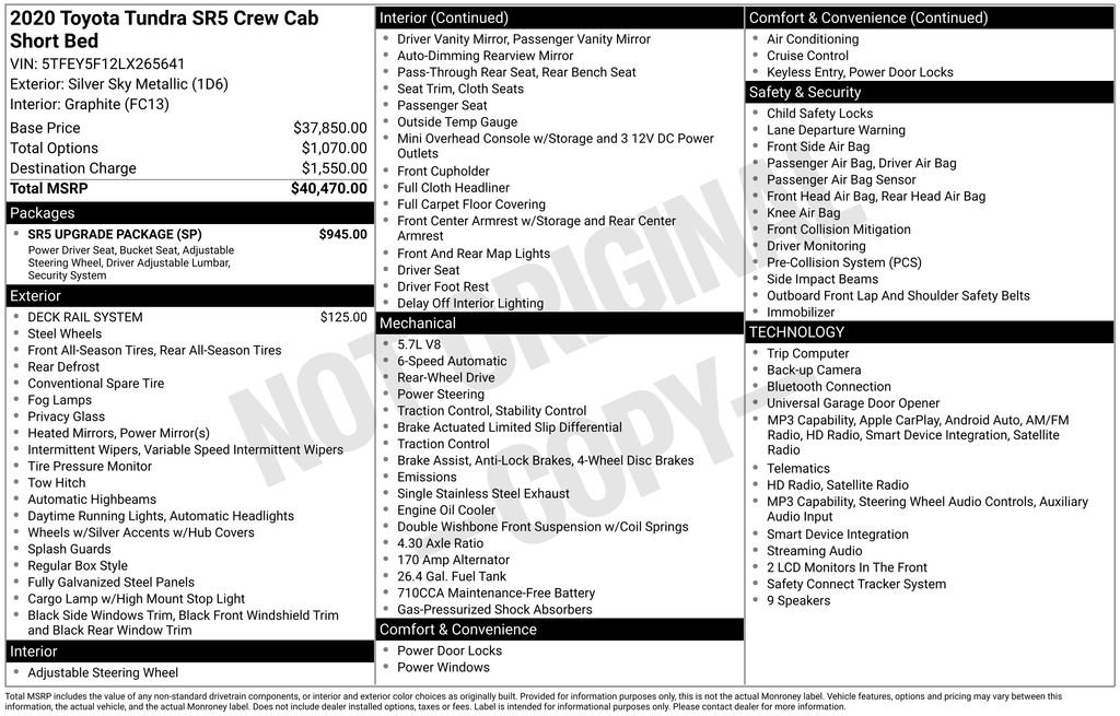 Used 2020 Toyota Tundra SR5 w/ SR5 Upgrade Package RWD image 41