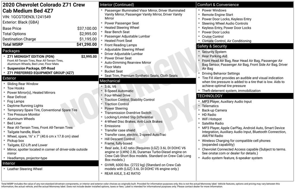 Used 2020 Chevrolet Colorado Z71 w/ Z71 Midnight Edition AWD/4WD image 14