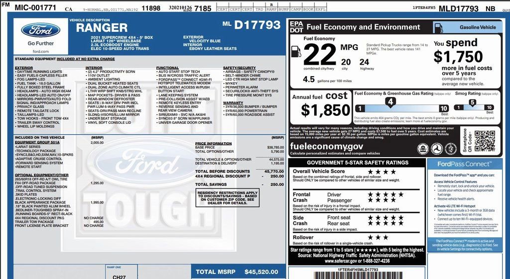 Used 2021 Ford Ranger Lariat w/ Equipment Group 501A High image 54