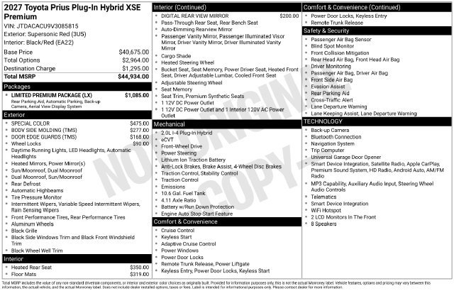 New 2027 Toyota Prius Plug-In Hybrid w/ Limited Premium Package FWD image 33