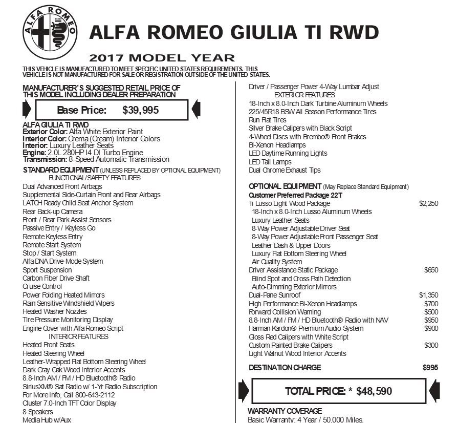 Used 2017 Alfa Romeo Giulia Ti w/ TI Lusso Light Wood Package image 5