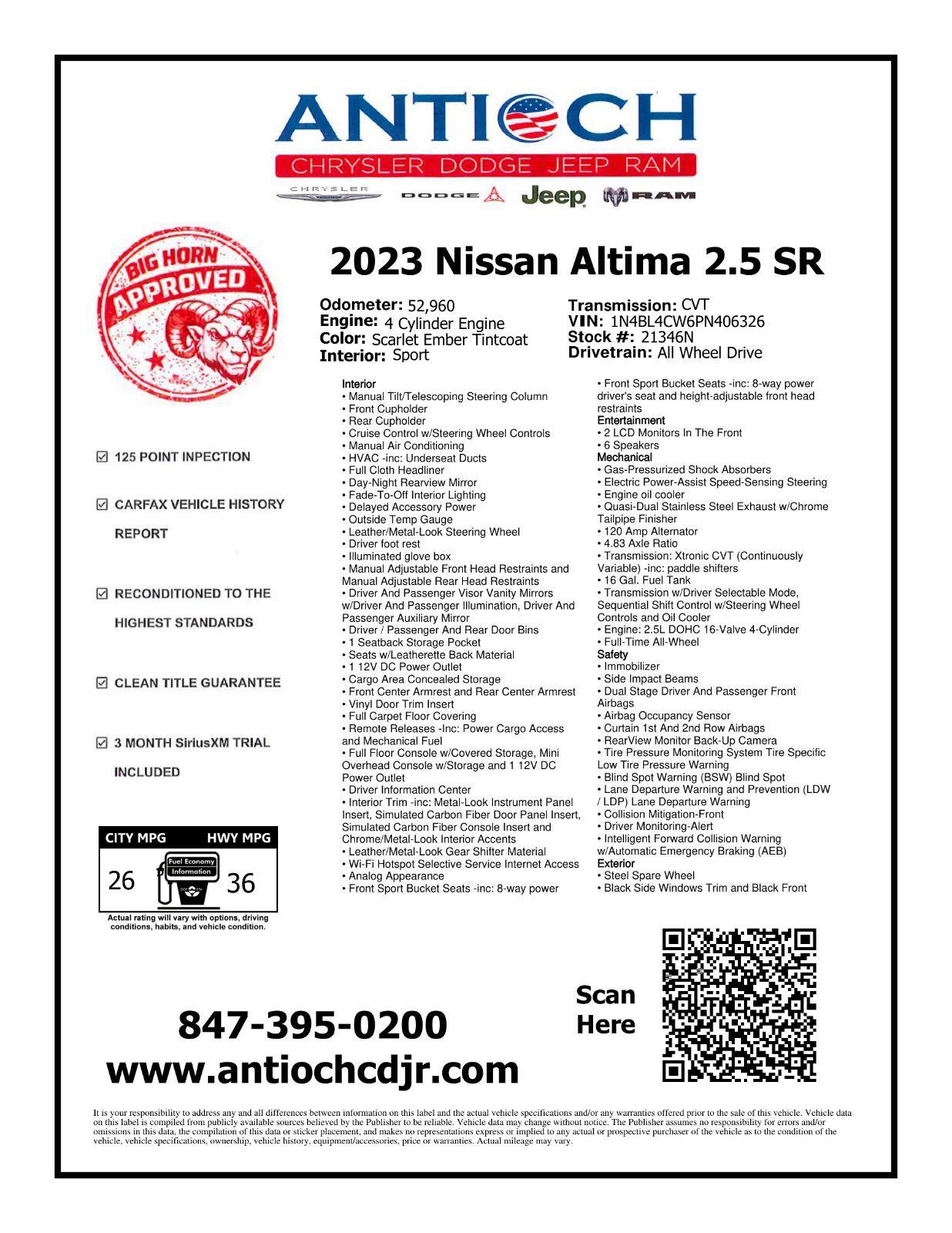 Used 2023 Nissan Altima 2.5 SR w/ SR Premium Package AWD/4WD image 2