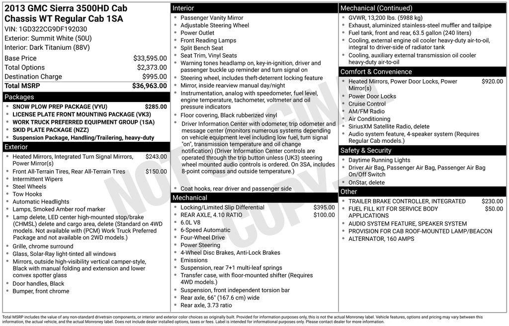 Used 2013 GMC Sierra 3500 W/T w/ Snow Plow Prep Package image 11