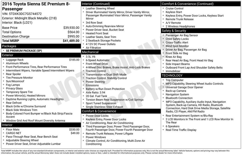 Used 2016 Toyota Sienna SE Premium FWD image 32