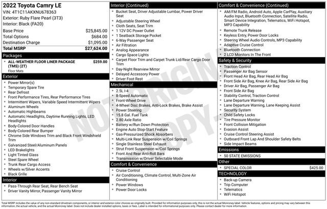 Used 2022 Toyota Camry LE image 2