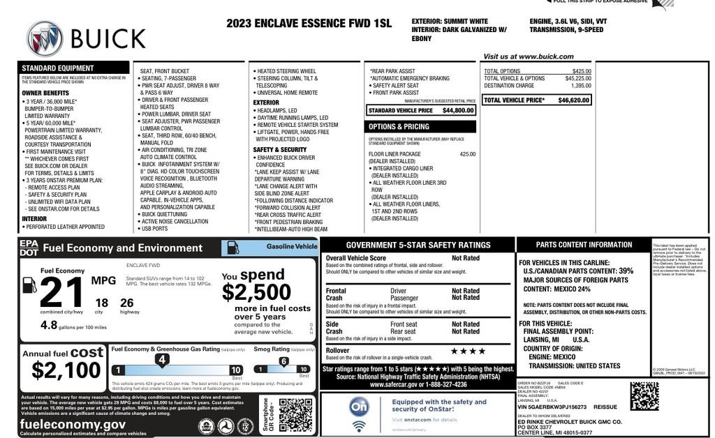 Used 2023 Buick Enclave Essence w/ LPO, Floor Liner Package FWD image 24
