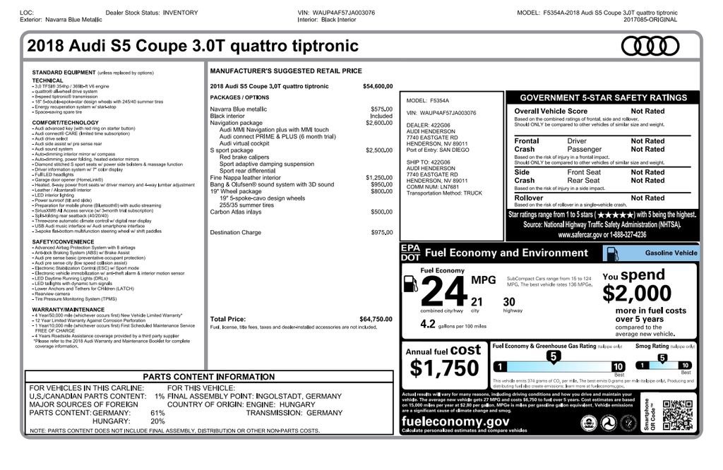 Used 2018 Audi S5 Premium Plus w/ Navigation Package image 3