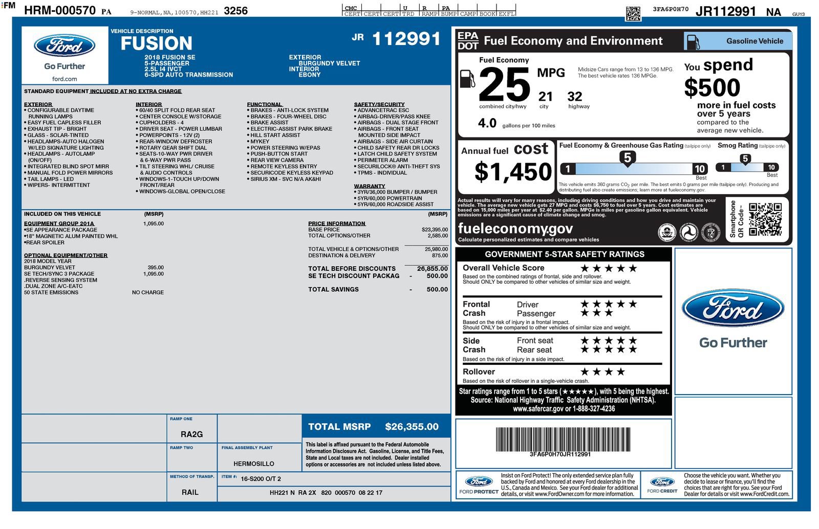 Used 2018 Ford Fusion SE w/ Equipment Group 201A FWD image 17