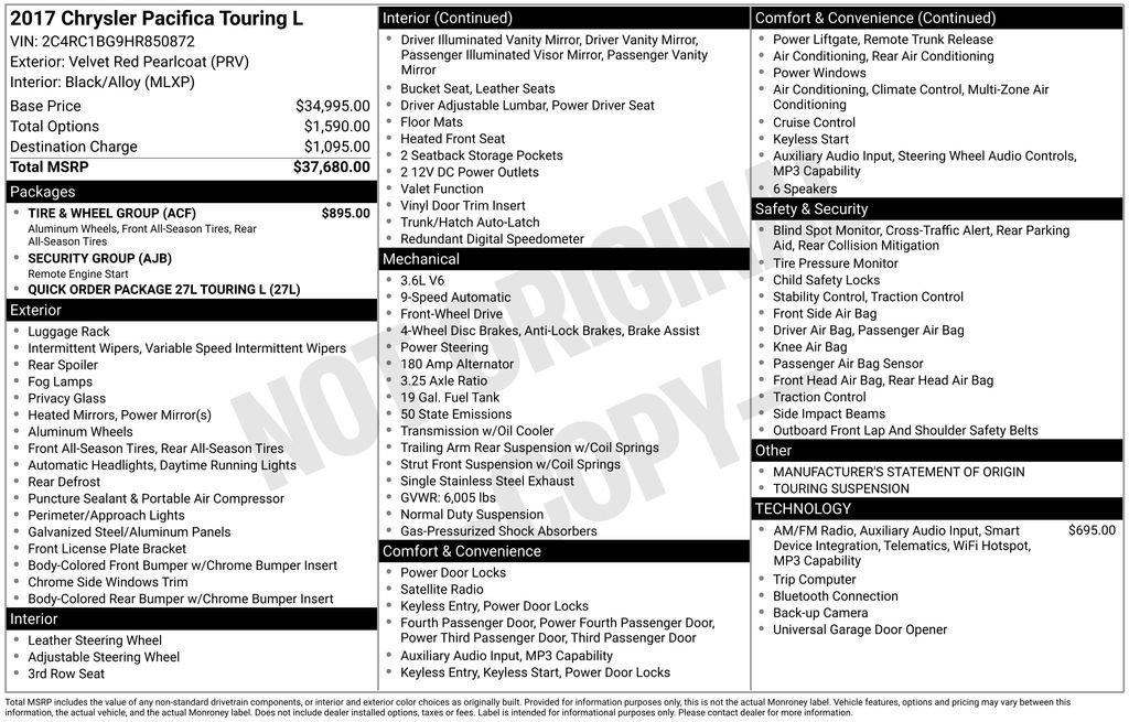Used 2017 Chrysler Pacifica Touring-L w/ Tire & Wheel Group FWD image 32