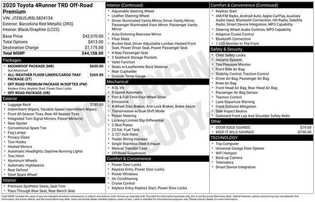 Certified 2020 Toyota 4Runner TRD Off-Road Premium w/ Moonroof Package AWD/4WD image 36