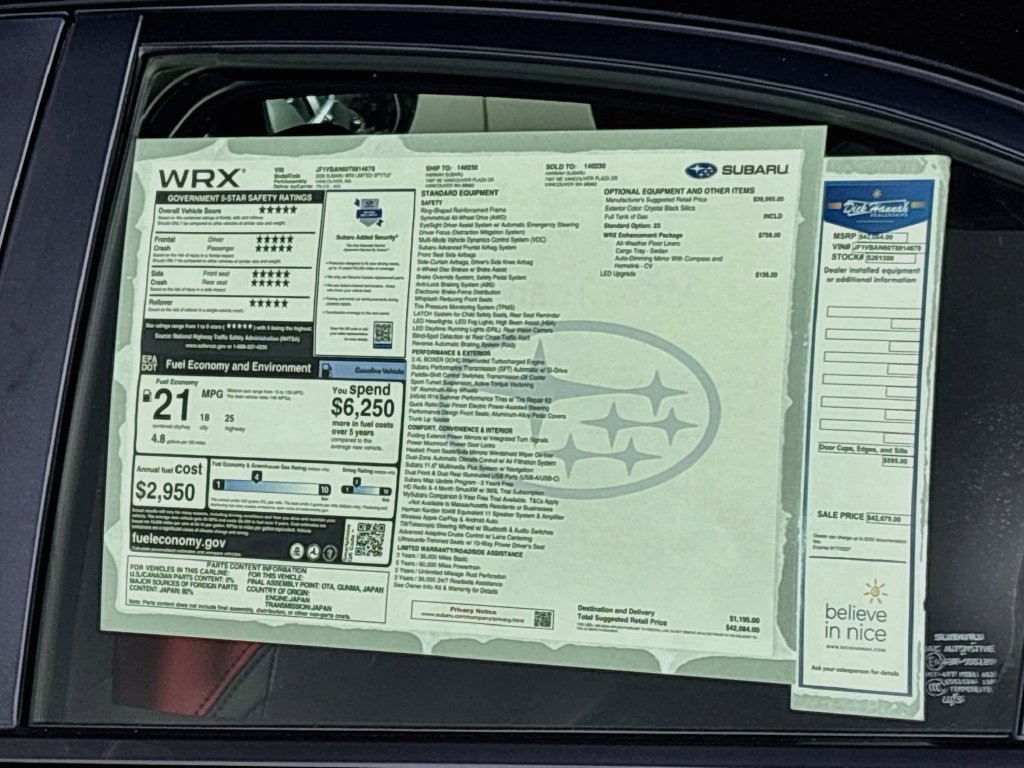 New 2026 Subaru WRX Limited AWD/4WD image 25
