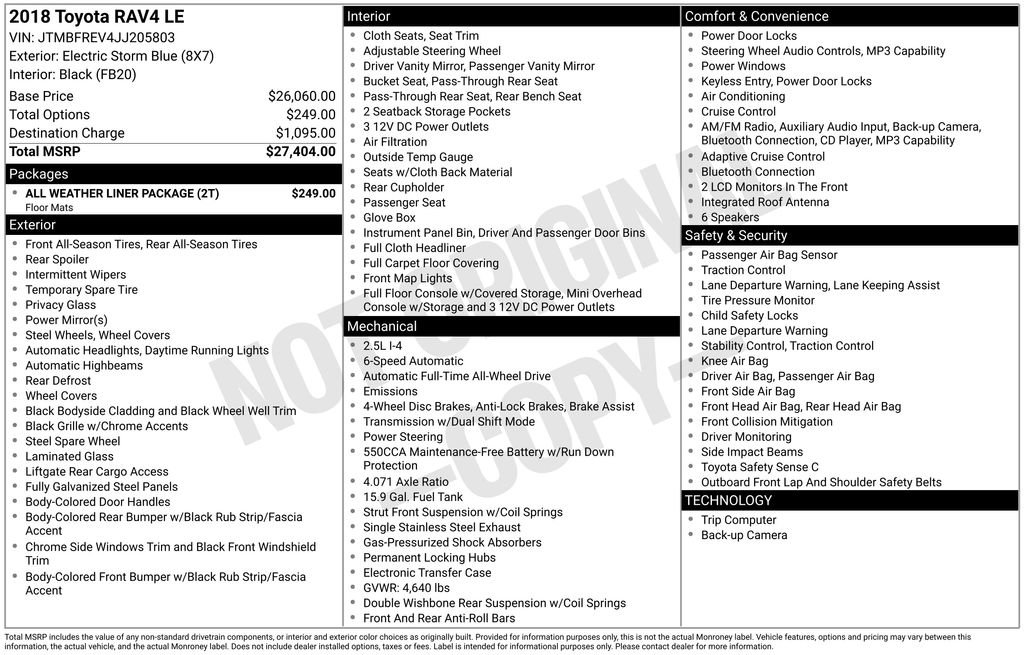 Used 2018 Toyota RAV4 LE w/ All Weather Liner Package image 6