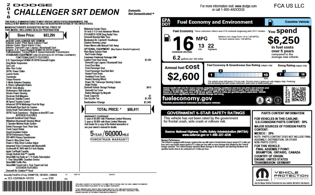 Used 2018 Dodge Challenger SRT Demon w/ Leather Front Seat Group RWD image 25