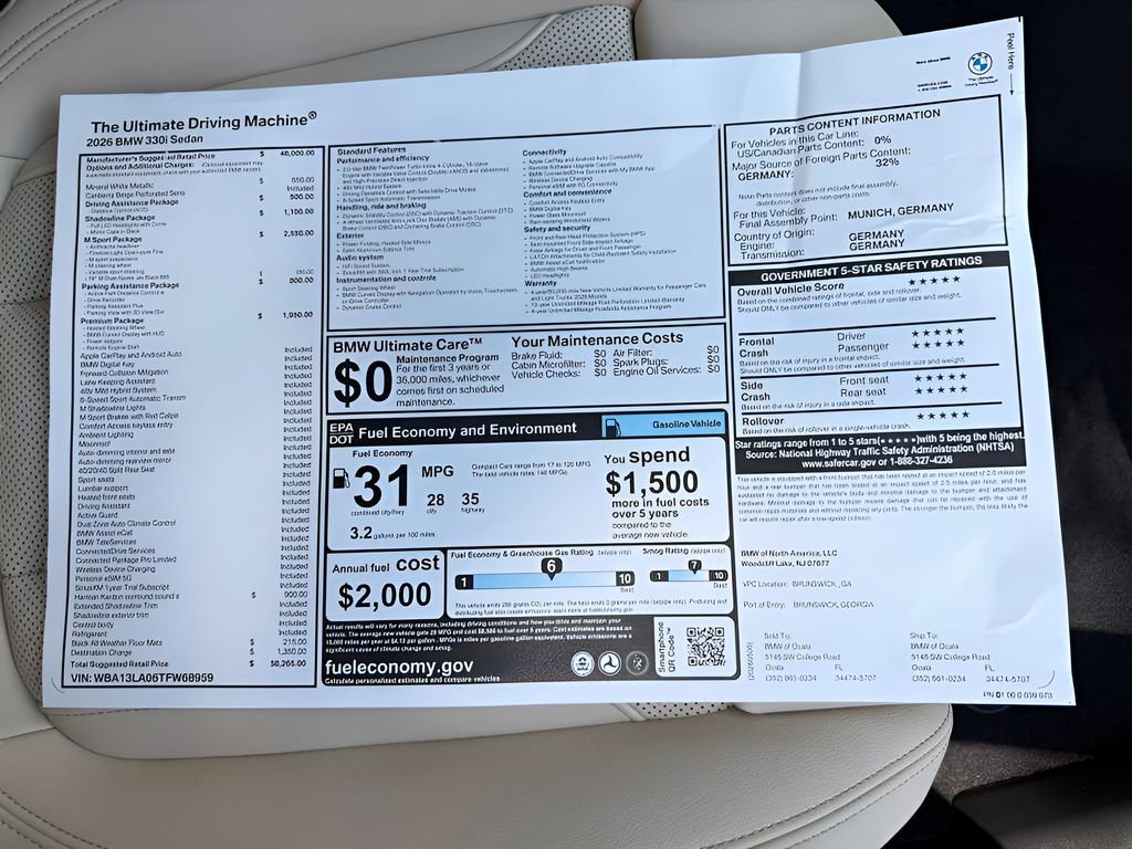 New 2026 BMW 330i Sedan w/ M Sport Package RWD image 24