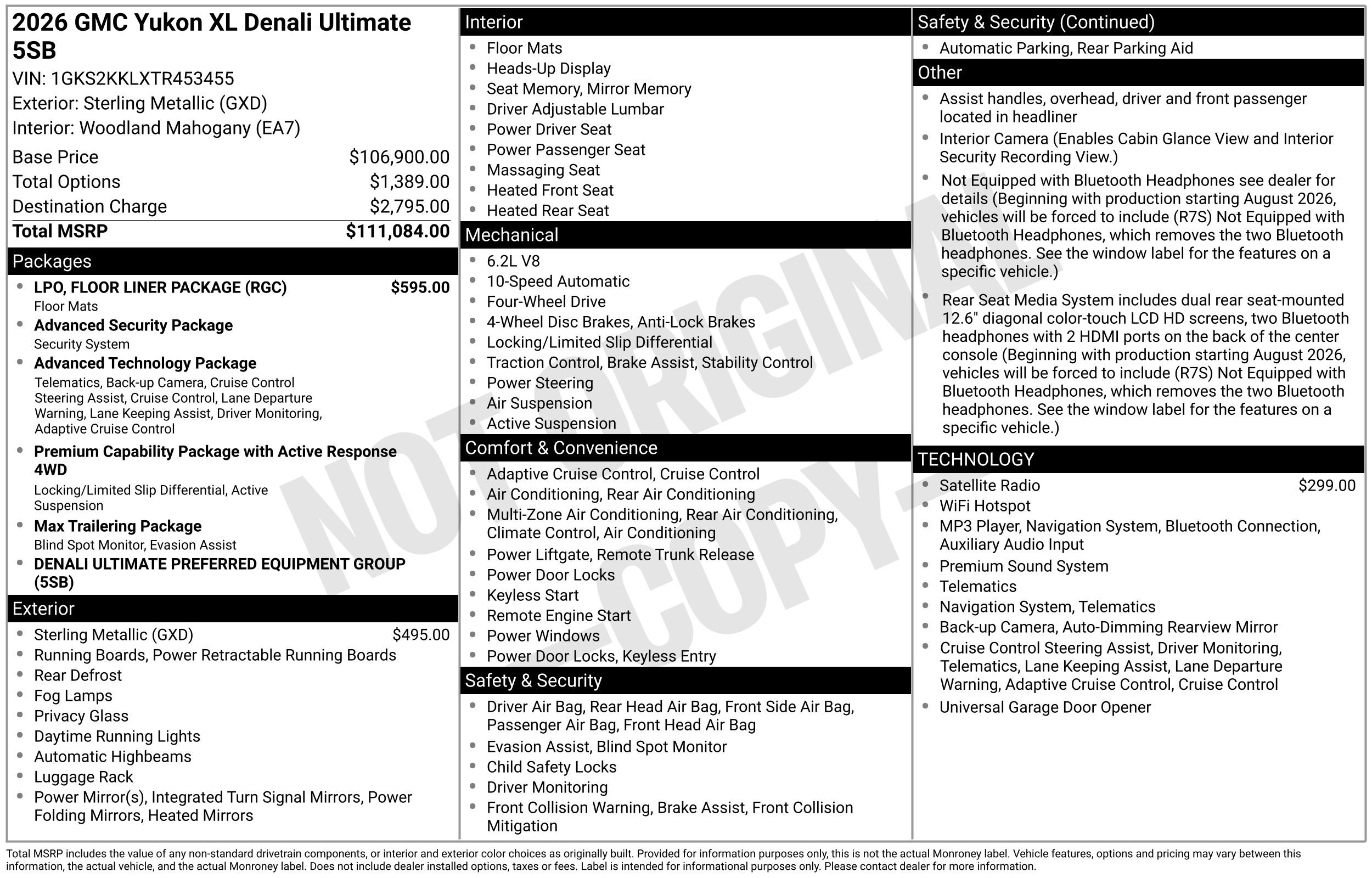 New 2026 GMC Yukon XL Denali Ultimate w/ LPO, Floor Liner Package AWD/4WD image 3