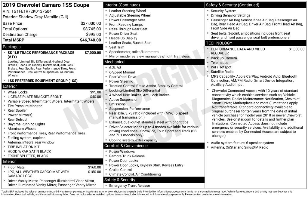 Certified 2019 Chevrolet Camaro SS RWD image 12
