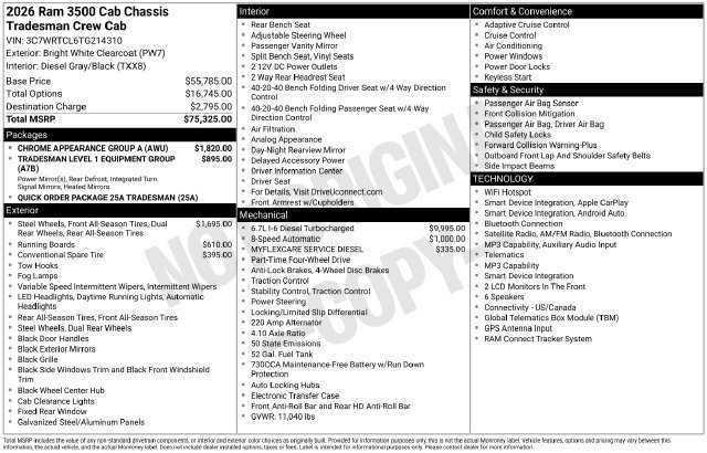 New 2026 RAM 3500 Tradesman w/ Chrome Appearance Group A AWD/4WD image 15