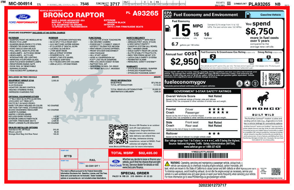 Used 2023 Ford Bronco Raptor AWD/4WD image 7
