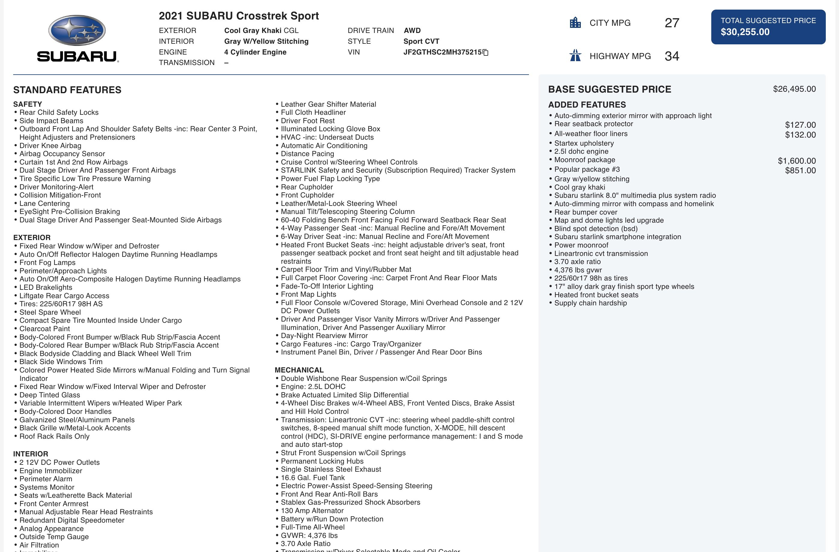 Used 2021 Subaru Crosstrek 2.5i Sport w/ Moonroof Package image 5