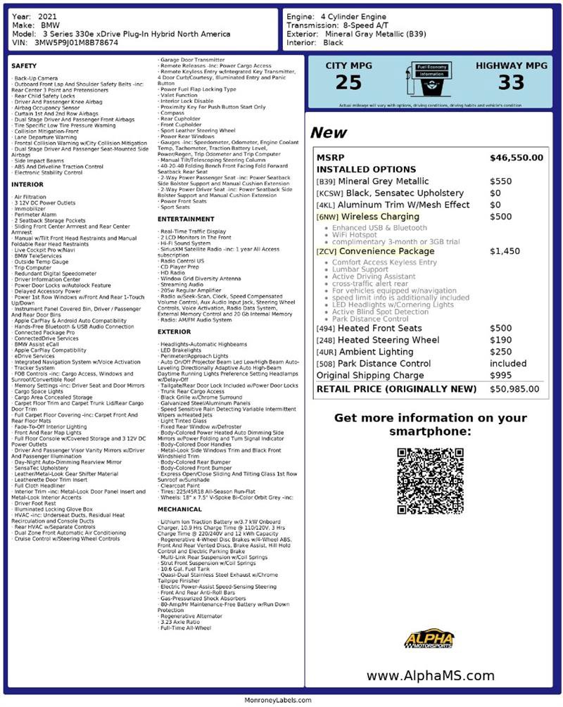 Used 2021 BMW 330e xDrive w/ Convenience Package image 3