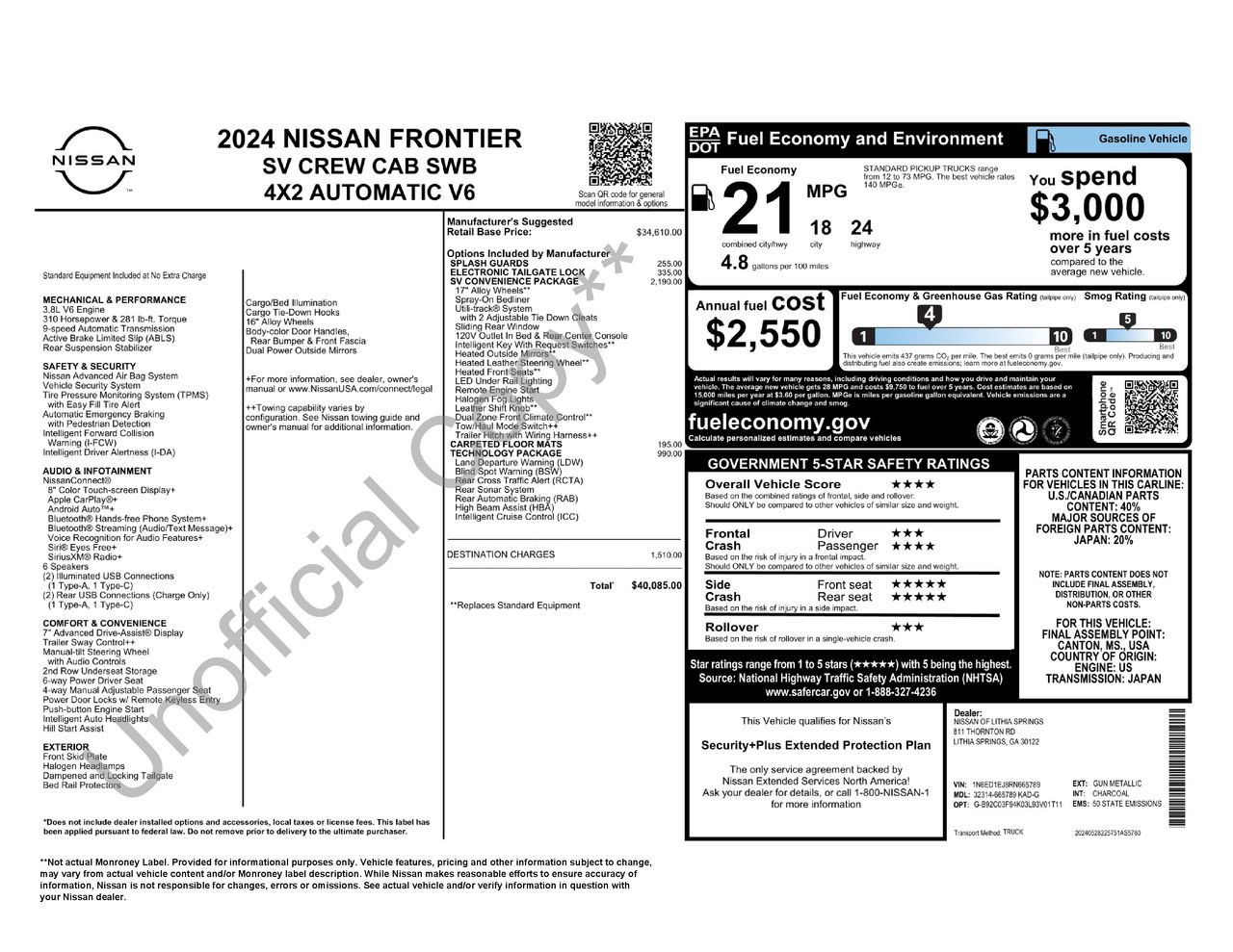 Certified 2024 Nissan Frontier SV w/ SV Convenience Package RWD image 34