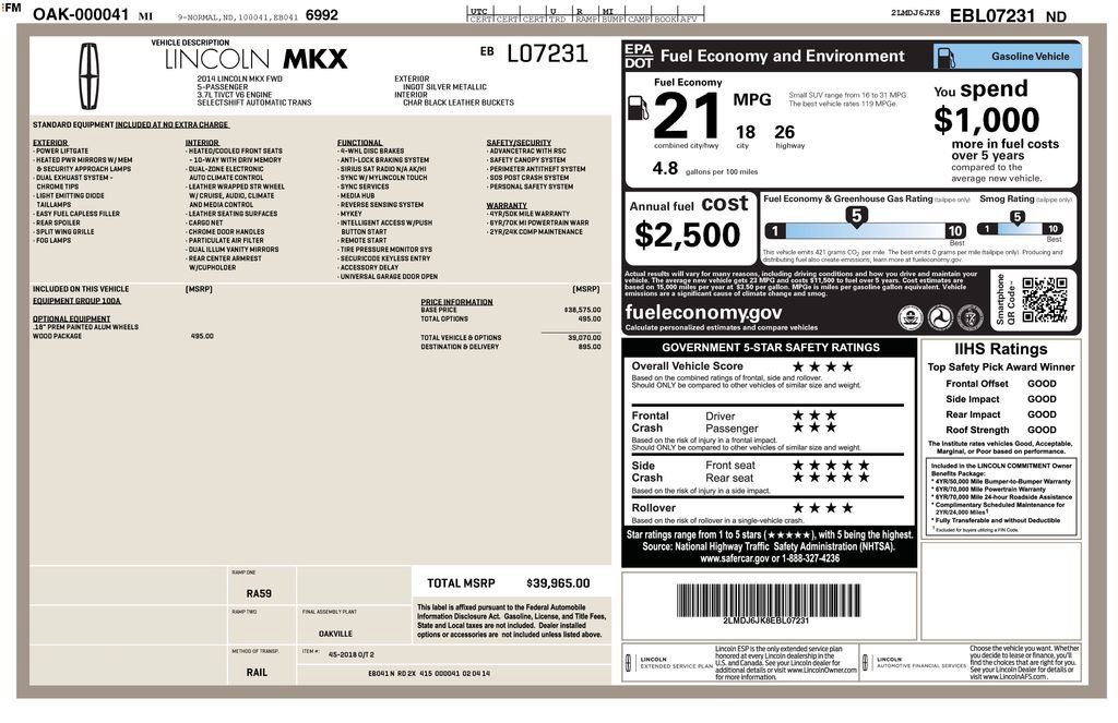 Used 2014 Lincoln MKX FWD w/ Walnut Swirl Wood Package image 3