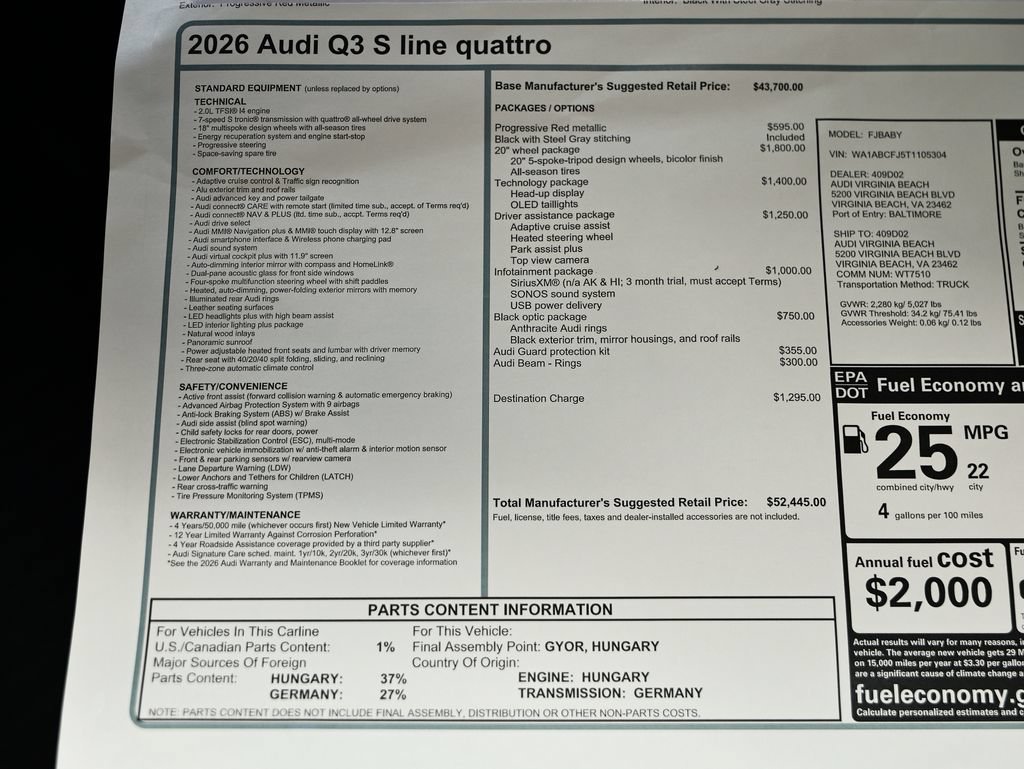 New 2026 Audi Q3 quattro 2.0T AWD/4WD image 25
