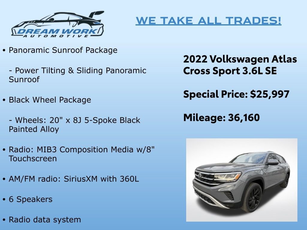 Used 2022 Volkswagen Atlas Cross Sport SE w/ Panoramic Sunroof Package image 2