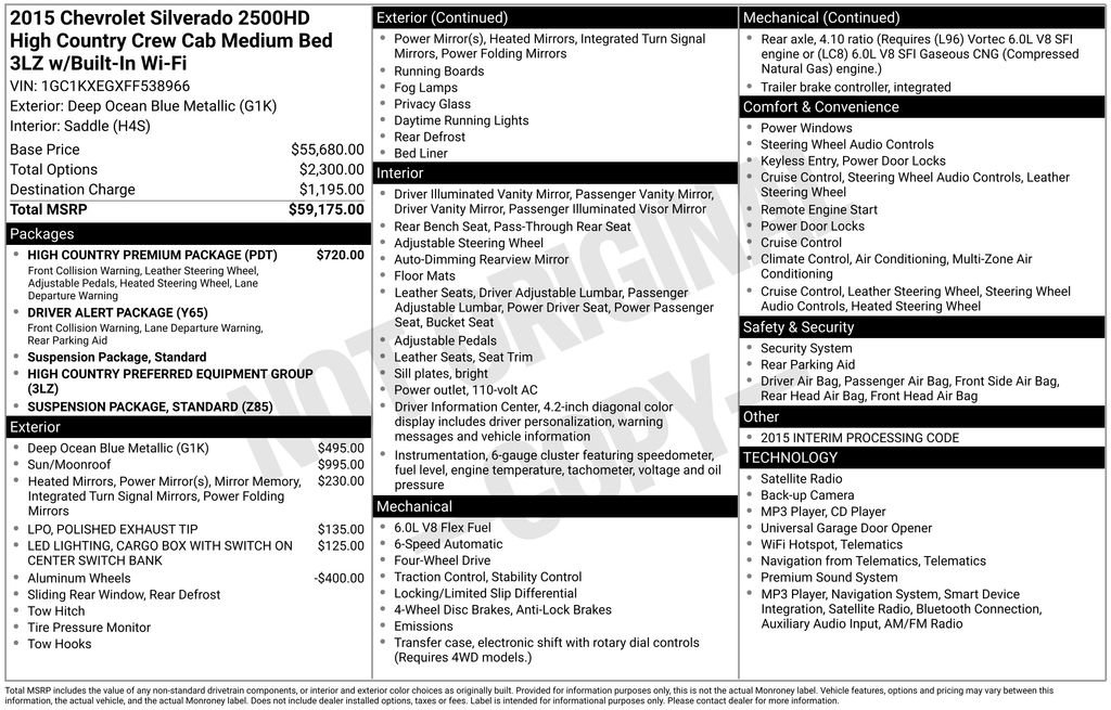 Used 2015 Chevrolet Silverado 2500 High Country w/ High Country Premium Package AWD/4WD image 6