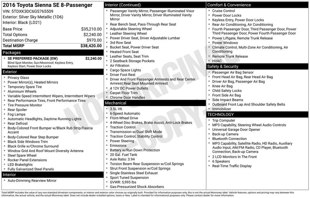 Used 2016 Toyota Sienna SE w/ SE Preferred Package FWD image 14