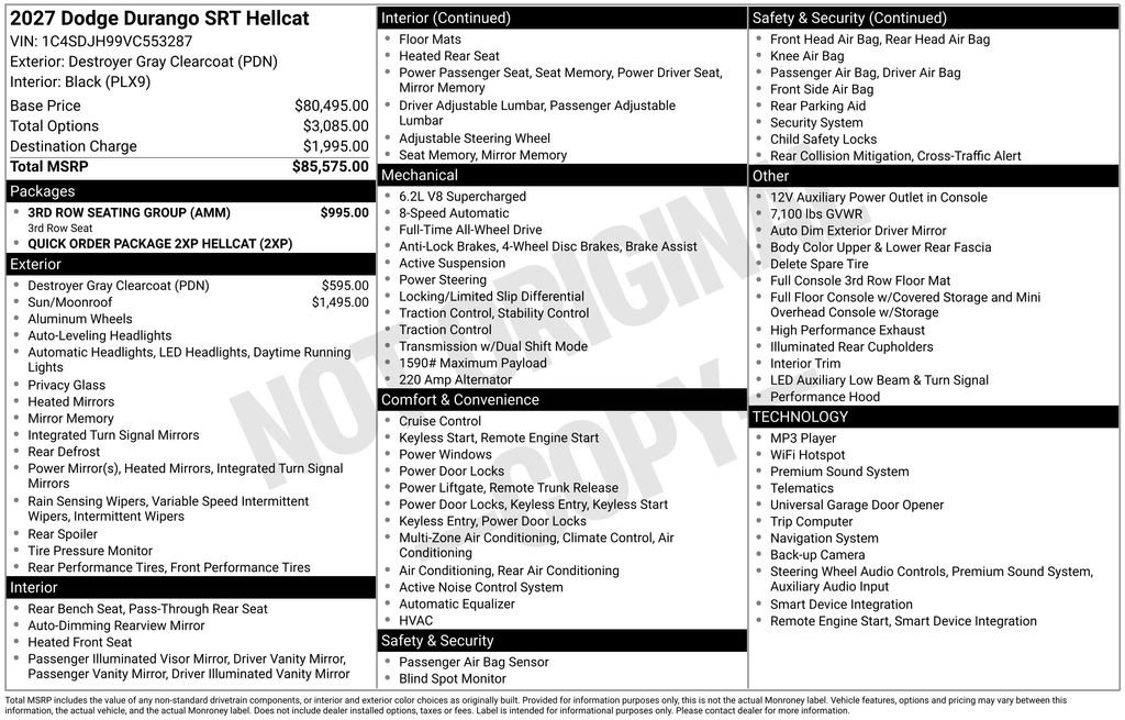 New 2027 Dodge Durango SRT Hellcat w/ 3rd Row Seating Group AWD/4WD image 5