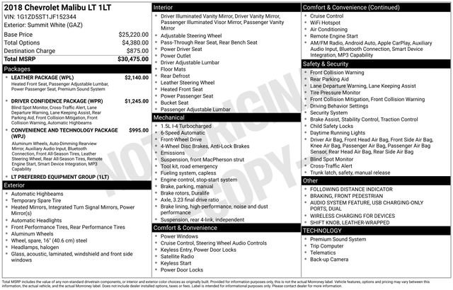 Used 2018 Chevrolet Malibu LT w/ Leather Package FWD image 5