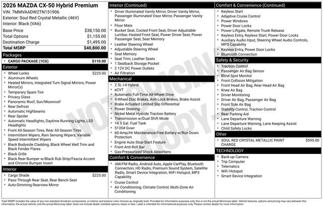 Certified 2026 MAZDA CX-50 AWD 2.5 Hybrid w/ Cargo Package image 5