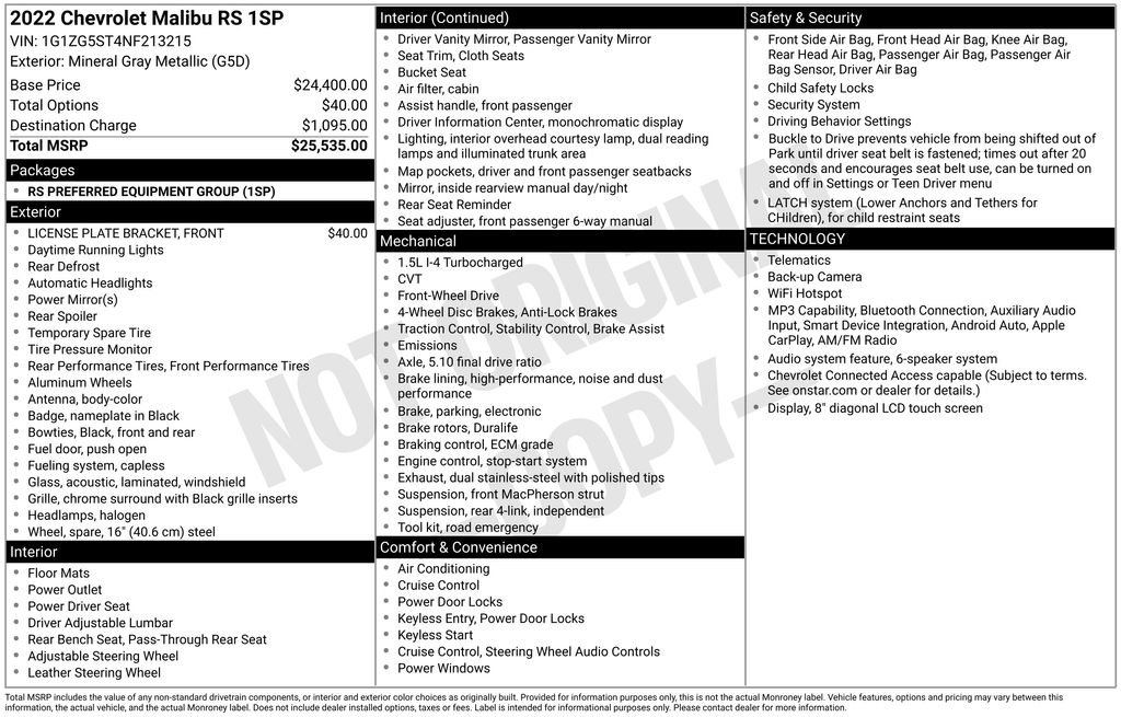 Used 2022 Chevrolet Malibu RS FWD image 7