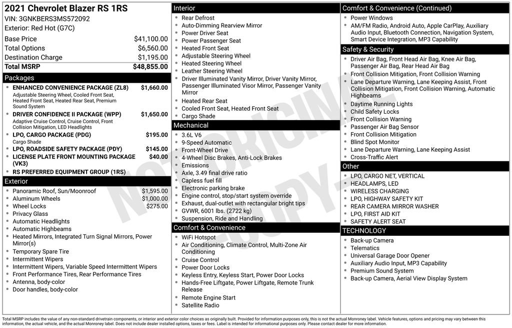Used 2021 Chevrolet Blazer RS w/ Enhanced Convenience Package FWD image 37