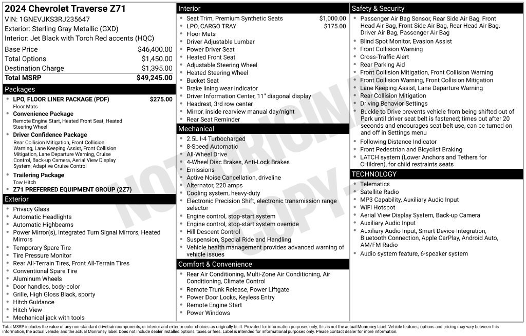Used 2024 Chevrolet Traverse Z71 w/ LPO, Floor Liner Package AWD/4WD image 4