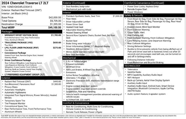 Certified 2024 Chevrolet Traverse LT w/ Midnight/Sport Edition AWD/4WD image 6
