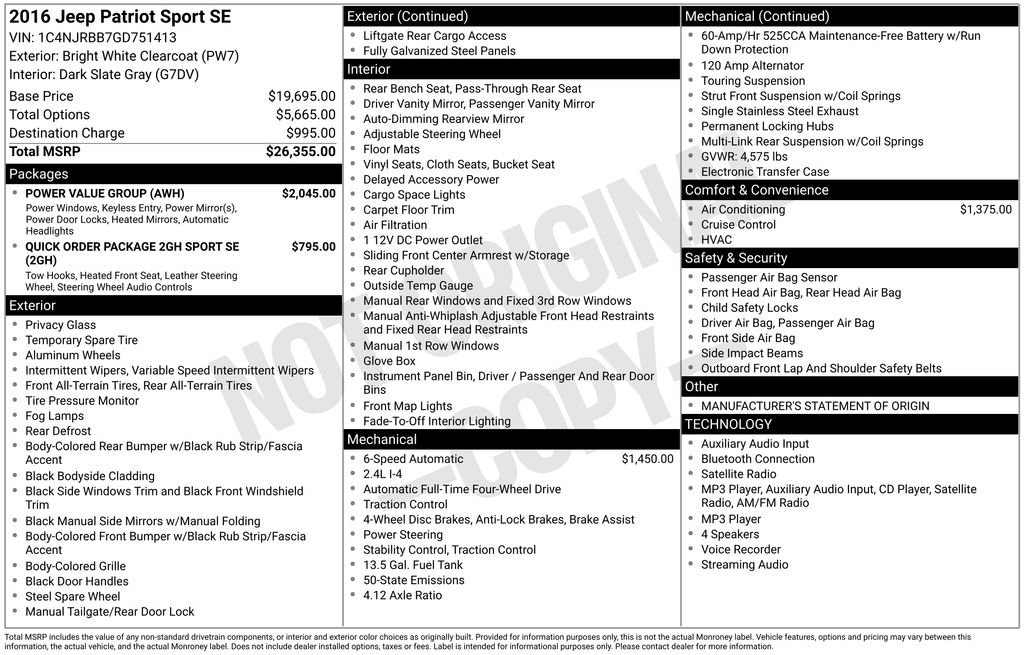 Used 2016 Jeep Patriot Sport w/ Power Value Group AWD/4WD image 22