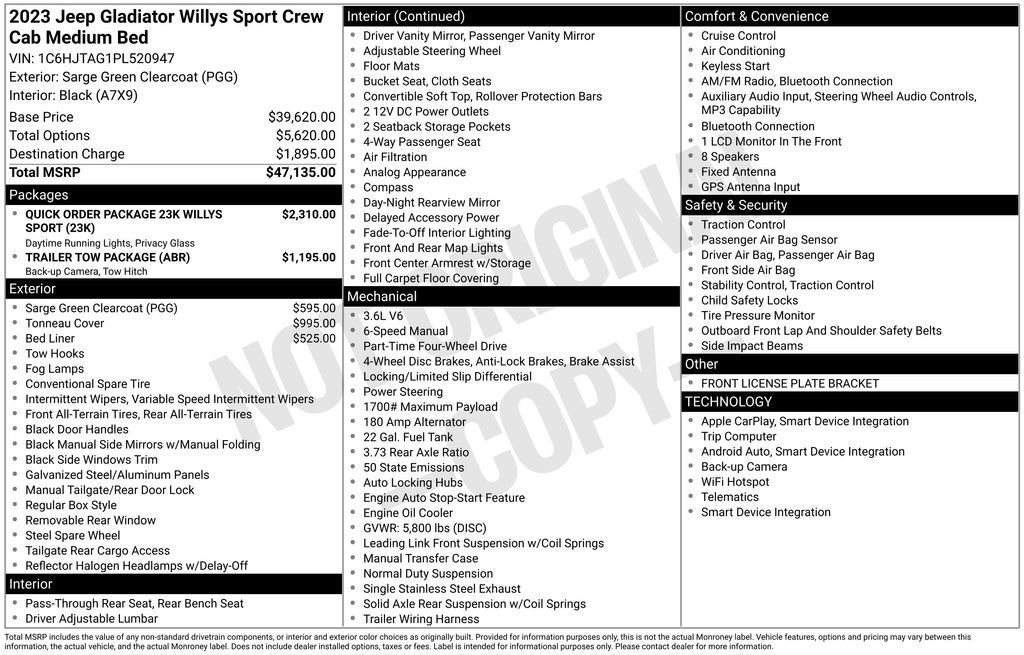 Certified 2023 Jeep Gladiator Sport AWD/4WD image 35