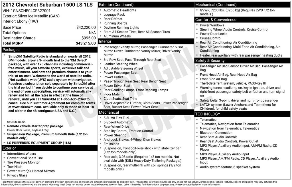Used 2012 Chevrolet Suburban LS RWD image 6