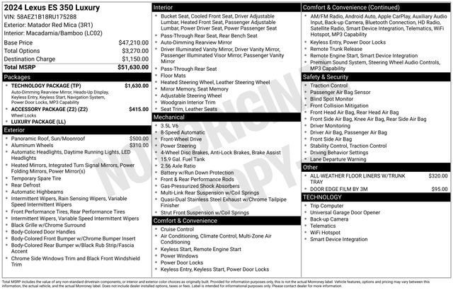 Used 2024 Lexus ES 350 w/ Technology Package FWD image 42