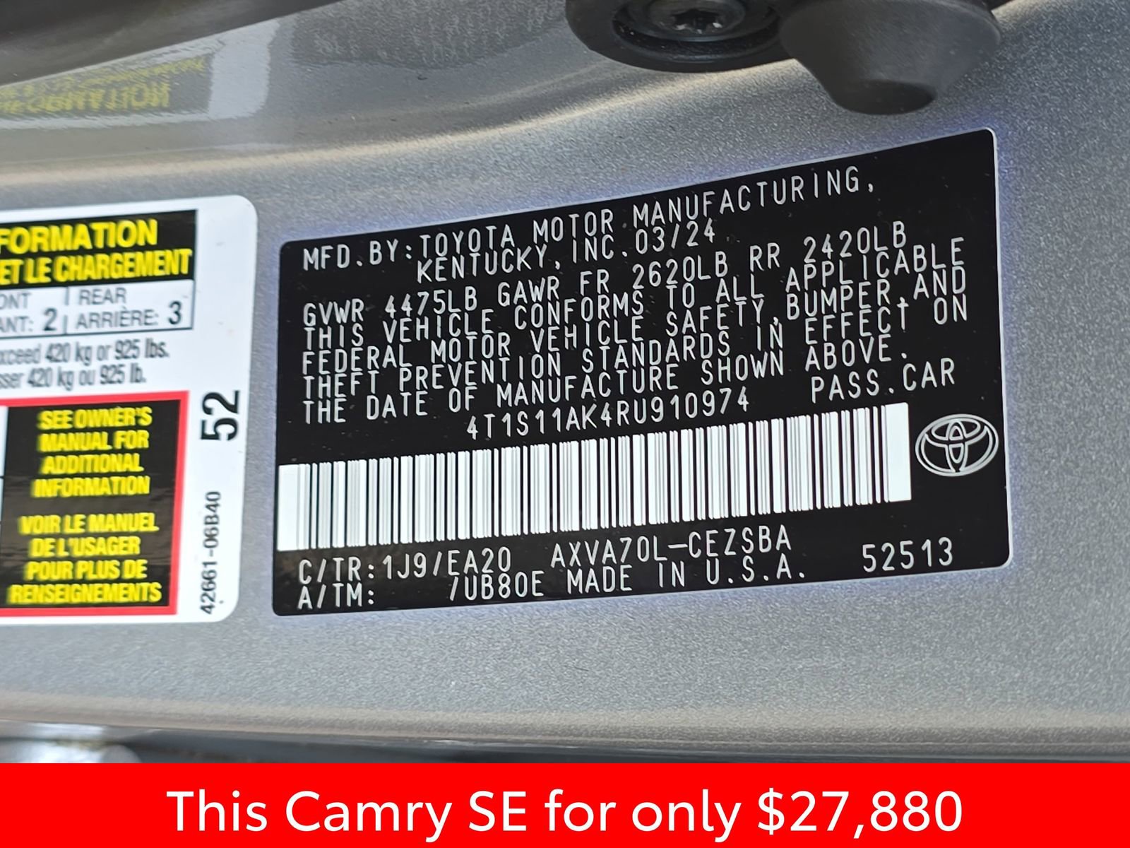 Used 2024 Toyota Camry SE w/ Cold Weather Package FWD image 43