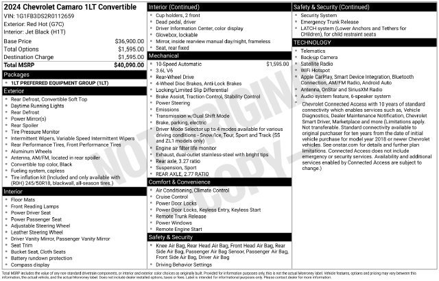 Used 2024 Chevrolet Camaro LT RWD image 37