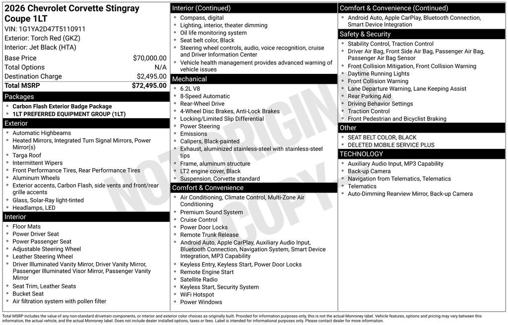 Used 2026 Chevrolet Corvette Stingray Coupe w/ 1LT RWD image 6
