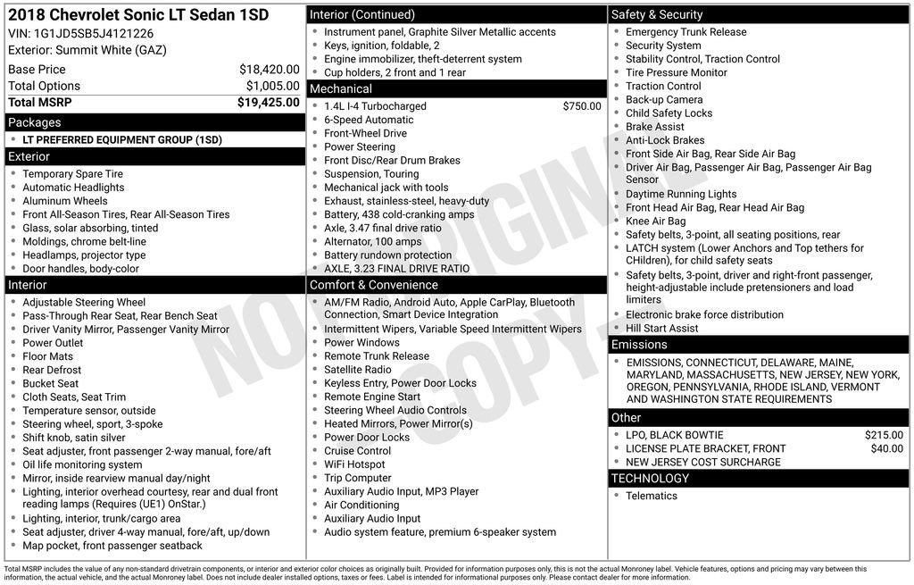 Used 2018 Chevrolet Sonic LT