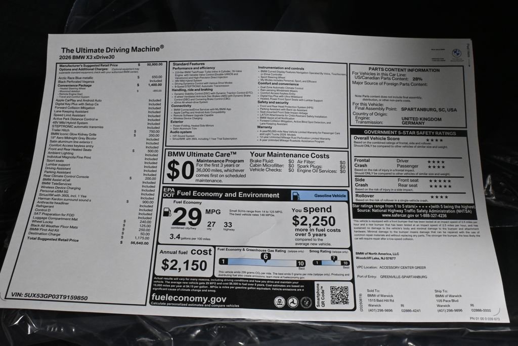 Used 2026 BMW X3 xDrive30 w/ Convenience Package image 37