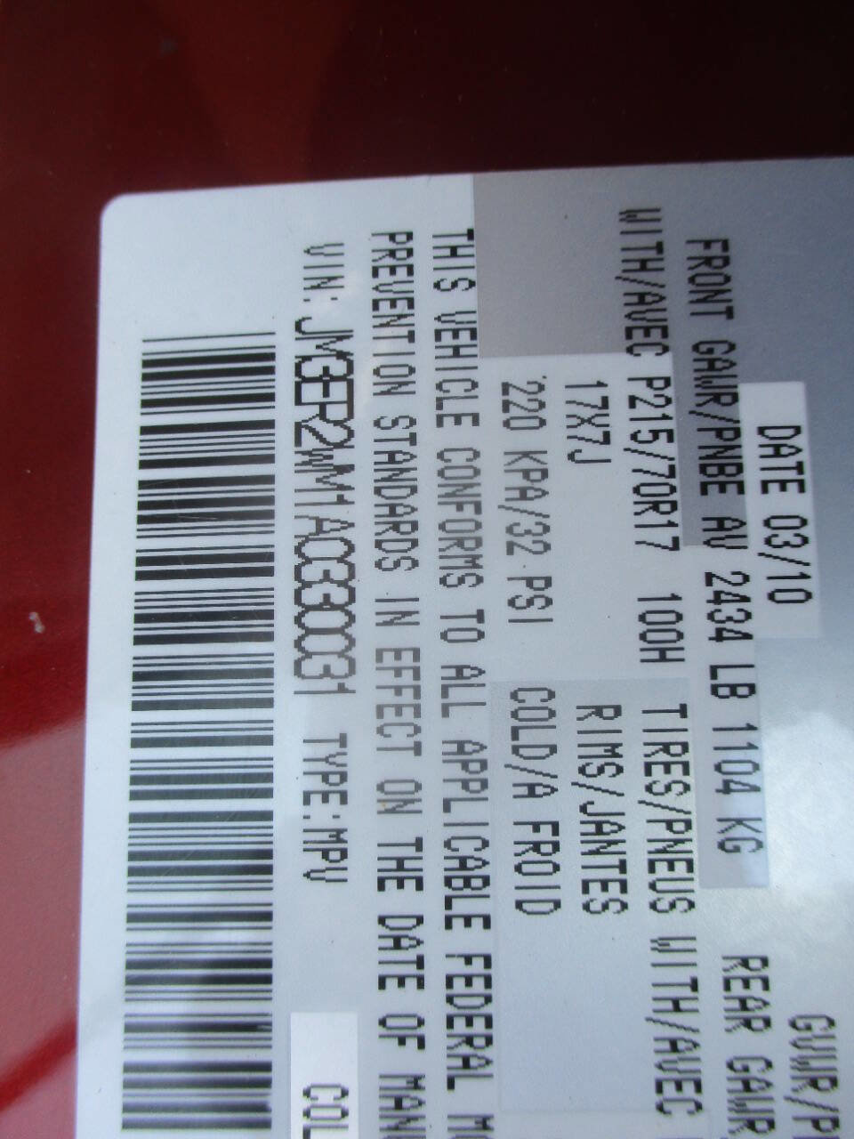 Used 2010 MAZDA CX-7 i SV image 14