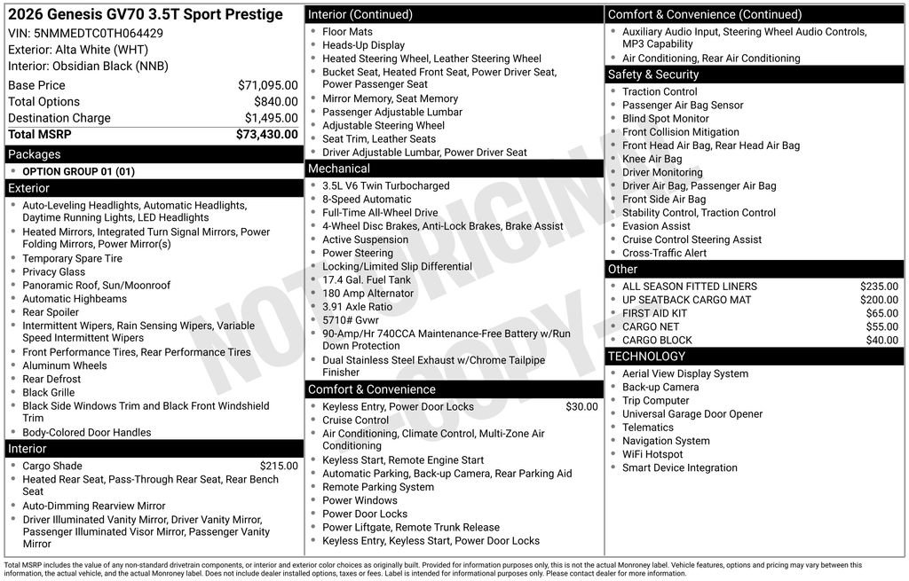 New 2026 Genesis GV70 3.5T Sport Prestige AWD/4WD image 8