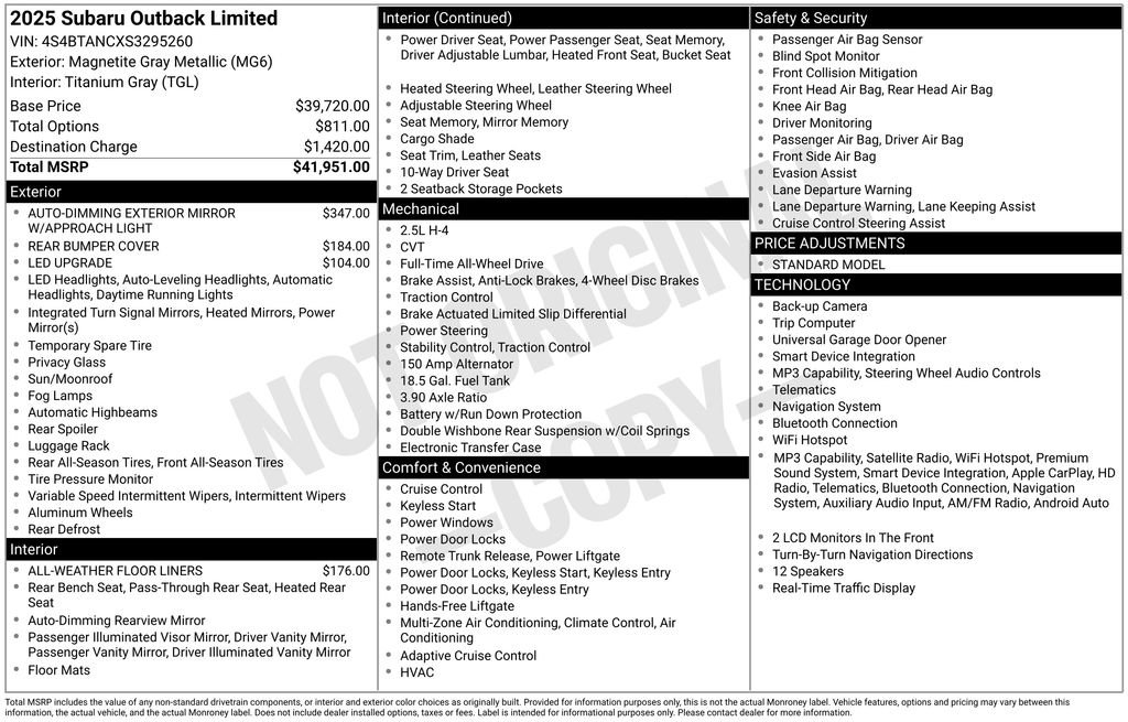 Certified 2025 Subaru Outback Limited image 43